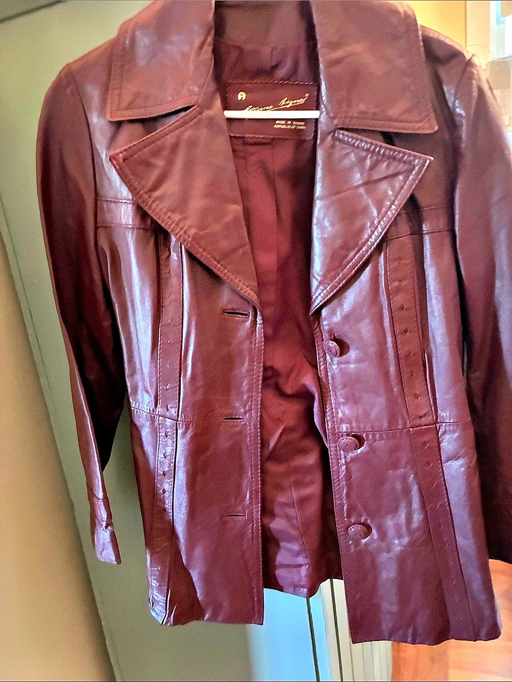 Aigner  1970s Leather Belted Jacket in Burgundy